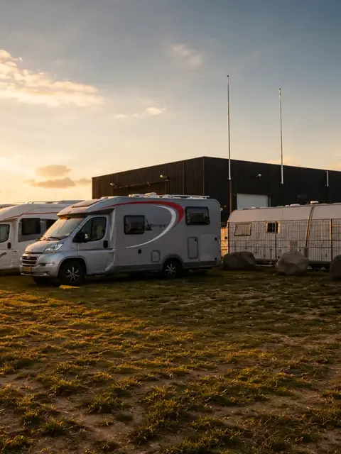 Flot solnedgang ud over Stellplatz over Tarup Campingcenter